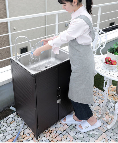 ステンレス流し台 シンク アルミ収納庫付き 水栓蛇口 流し台 頑丈 丈夫 ガーデンシンク 屋外 洗濯 汚れ 泥落とし 収納 両扉付き キッチン収納 ガーデン収納(代引不可)
