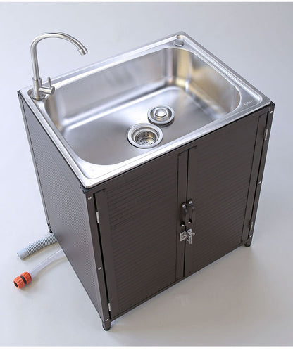 ステンレス流し台 シンク アルミ収納庫付き 水栓蛇口 流し台 頑丈 丈夫 ガーデンシンク 屋外 洗濯 汚れ 泥落とし 収納 両扉付き キッチン収納 ガーデン収納(代引不可)