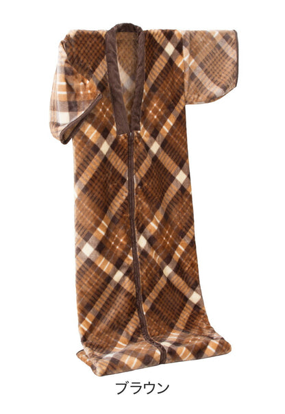 ニューマイヤー毛布かいまき チェック柄 かいまき布団 着る毛布 寝間着 暖かい 保温 冷え性 丸洗いOK 寝具 布団 かいまき(代引不可)