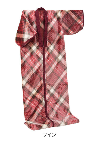 ニューマイヤー毛布かいまき チェック柄 かいまき布団 着る毛布 寝間着 暖かい 保温 冷え性 丸洗いOK 寝具 布団 かいまき(代引不可)