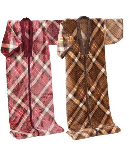ニューマイヤー毛布かいまき 2色組 チェック柄 かいまき布団 着る毛布 寝間着 暖かい 保温 冷え性 丸洗いOK 寝具 布団 かいまき(代引不可)