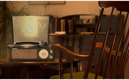 昭和レトロ簡単コンパクトレコードプレーヤー ラジオ AM ワイドFM対応 レコード カセットテープ 音楽再生 スピーカー内蔵 カセット プレーヤー レコプレ 3スピード(代引不可)