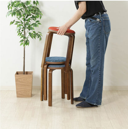 曲木スツール 同色4脚組 布張り ちょい掛け コンパクト 収納 スタッキング可能 軽量 持ち運び スツール 椅子 チェア キッチン 来客用 玄関 会議室(代引不可)