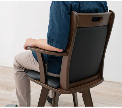 回転ダイニングチェア 肘掛け付き 天然木 回転チェア 座面高44cm 取っ手付き 幅広 ハイバック リビングチェア 食卓椅子 ラウンドチェア チェア 椅子(代引不可)