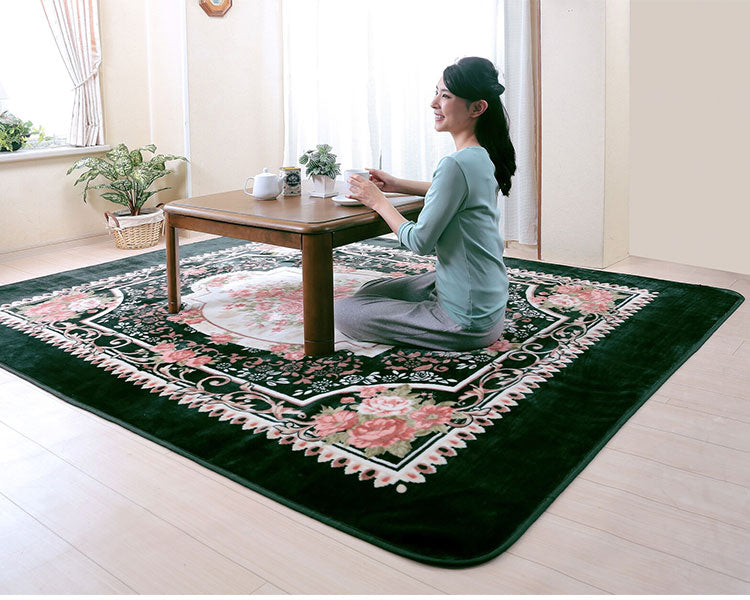 ボアカーペット 3畳用 ラグ カーペット 丸洗いOK ホットカーペットカバー 王朝柄 ボア生地 ダイニングラグ フロアシート 敷物 リビング ダイニング 3畳(代引不可)