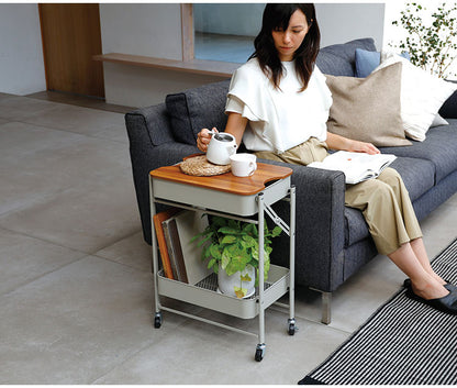 収納ワゴン 2段 キャスター 天板付き サイドテーブル 折りたたみ式 スチール製 コンパクト キッチンワゴン デスクワゴン 作業台 リビング ダイニング 寝室 ベッドルーム(代引不可)