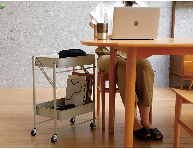 収納ワゴン 2段 キャスター 天板付き サイドテーブル 折りたたみ式 スチール製 コンパクト キッチンワゴン デスクワゴン 作業台 リビング ダイニング 寝室 ベッドルーム(代引不可)