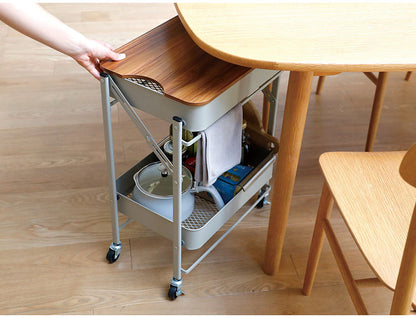 収納ワゴン 2段 キャスター 天板付き サイドテーブル 折りたたみ式 スチール製 コンパクト キッチンワゴン デスクワゴン 作業台 リビング ダイニング 寝室 ベッドルーム(代引不可)