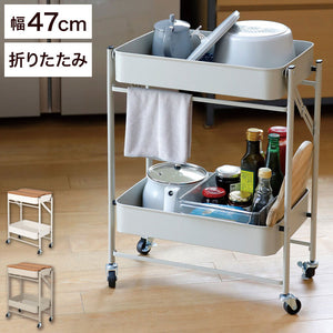 収納ワゴン 2段 キャスター 天板付き サイドテーブル 折りたたみ式 スチール製 コンパクト キッチンワゴン デスクワゴン 作業台 リビング ダイニング 寝室 ベッドルーム(代引不可)