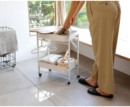 収納ワゴン 2段 キャスター 天板付き サイドテーブル 折りたたみ式 スチール製 コンパクト キッチンワゴン デスクワゴン 作業台 リビング ダイニング 寝室 ベッドルーム(代引不可)