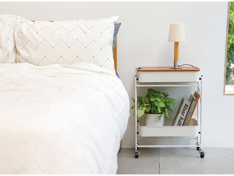 収納ワゴン 2段 キャスター 天板付き サイドテーブル 折りたたみ式 スチール製 コンパクト キッチンワゴン デスクワゴン 作業台 リビング ダイニング 寝室 ベッドルーム(代引不可)