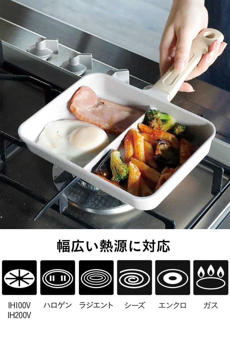 フライパン IH対応 二品同時に作れるフライパン 仕切り付き お手入れ簡単 フッ素加工 玉子焼き器 ミニフライパン 朝食 お弁当づくり(代引不可)