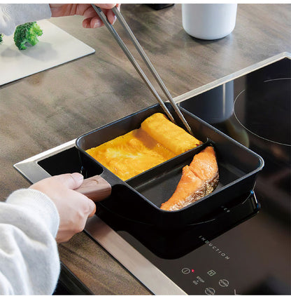 フライパン IH対応 二品同時に作れるフライパン 仕切り付き お手入れ簡単 フッ素加工 玉子焼き器 ミニフライパン 朝食 お弁当づくり(代引不可)