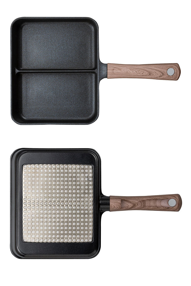 フライパン IH対応 二品同時に作れるフライパン 仕切り付き お手入れ簡単 フッ素加工 玉子焼き器 ミニフライパン 朝食 お弁当づくり(代引不可)