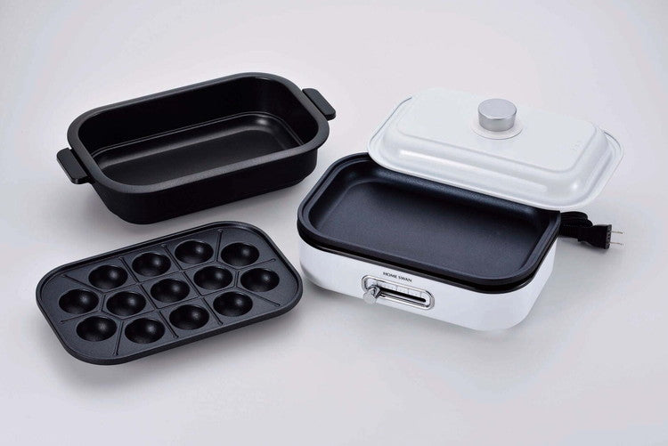 ホットプレート 1~2人用 深・浅型・たこ焼きプレート3点セット コンパクト グリルプレート 温度調節機能 フッ素加工 お手入れ簡単 食卓 グリルパン 鍋物 焼物 ホームパーティー(代引不可)