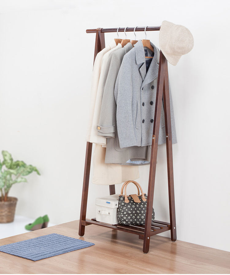 ハンガーラック スリム 棚付き 天然木 幅80cm ハンガーバー コートハンガー A型 コンパクト 衣類収納 大容量 衣類 リビング 玄関 ワンルーム(代引不可)