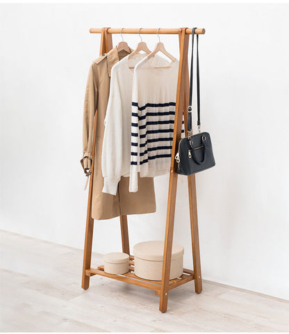 ハンガーラック スリム 棚付き 天然木 幅80cm ハンガーバー コートハンガー A型 コンパクト 衣類収納 大容量 衣類 リビング 玄関 ワンルーム(代引不可)