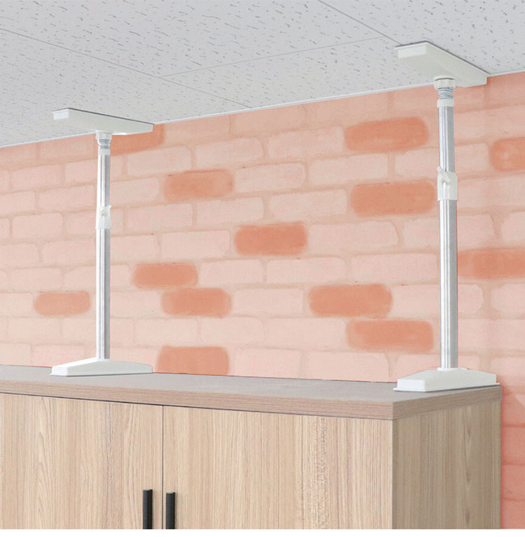 耐震突っ張りポール Mサイズ 2本セット ステンレス製 転倒防止 地震対策 ジャッキ式 家具固定 つっぱりポール 耐震 災害(代引不可)