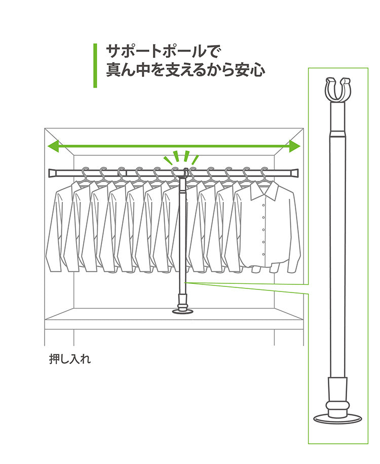 つっぱりサポートポール 大M 72~120cm 支柱 中間サポート 突っ張り棒 アルミ製 丈夫 賃貸 物干し つっぱり式 のれん 棒 テンション 伸縮 マンション ポール(代引不可)
