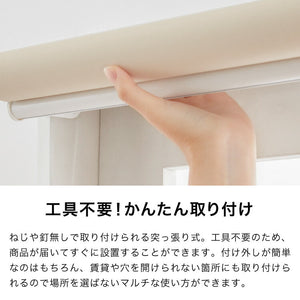 取り付け時工具不要 突っ張り ロールスクリーン 35~60cm以内 60×135cm 遮光 遮光1級 つっぱり ロールカーテン 間仕切り ブラインド カーテン おしゃれ つっぱり式ロールスクリーン 無地 部屋 仕切り(代引不可)