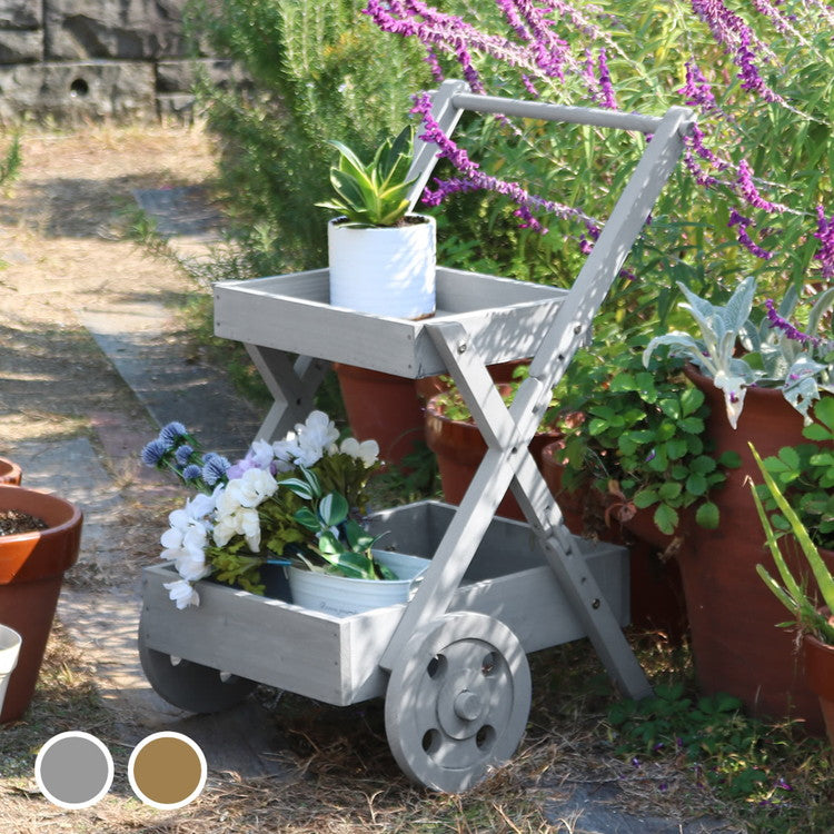 天然木製ワゴン型プランタースタンド FW72 プランター プランターポット プランターカバー フラワースタンド ガーデンツール ガーデニング リビング キッチン 子供部屋 玄関脇 エントランス(代引不可)