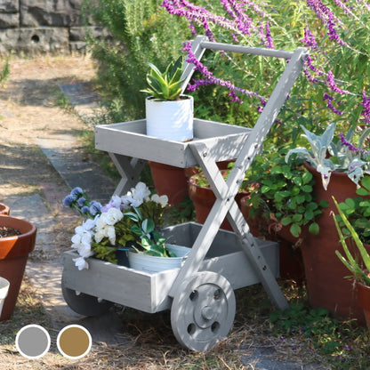 天然木製ワゴン型プランタースタンド FW72 プランター プランターポット プランターカバー フラワースタンド ガーデンツール ガーデニング リビング キッチン 子供部屋 玄関脇 エントランス(代引不可)