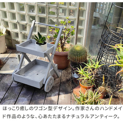 天然木製ワゴン型プランタースタンド FW72 プランター プランターポット プランターカバー フラワースタンド ガーデンツール ガーデニング リビング キッチン 子供部屋 玄関脇 エントランス(代引不可)