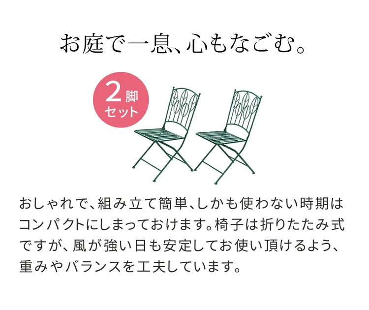 アイアン製ガーデンチェア2脚セット Sunny Leaf(サニーリーフ) SPL-9001-2P ガーデンファニチャー ガーデンチェア 折りたたみ式 折り畳み式 アイアンチェア 椅子 イス チェアー 庭(代引不可)