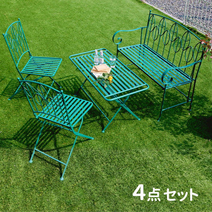アイアン製ローテーブル4点セット Sunny Leaf(サニーリーフ) SPL-9003CB-4PS ガーデンファニチャーセット ガーデンテーブルセット 角丸長方形 簡単組立 二人掛け(代引不可)