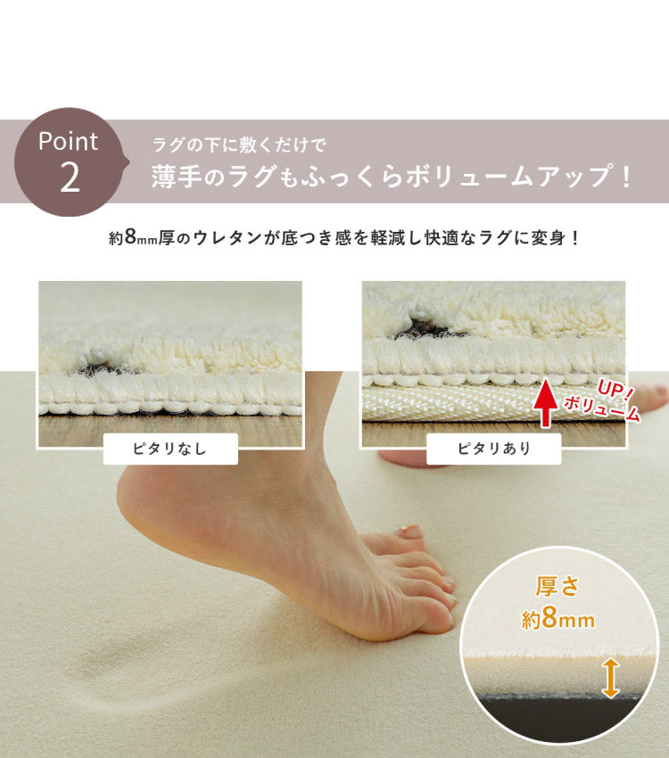 下敷き用ラグ 120×170cm ラグ 下敷き ラグマット カーペット 洗える クッション ウレタン 滑り止め 防音 すべり止め 厚手 ふかふか ホットカーペット対応 床暖房対応 こたつ敷(代引不可)