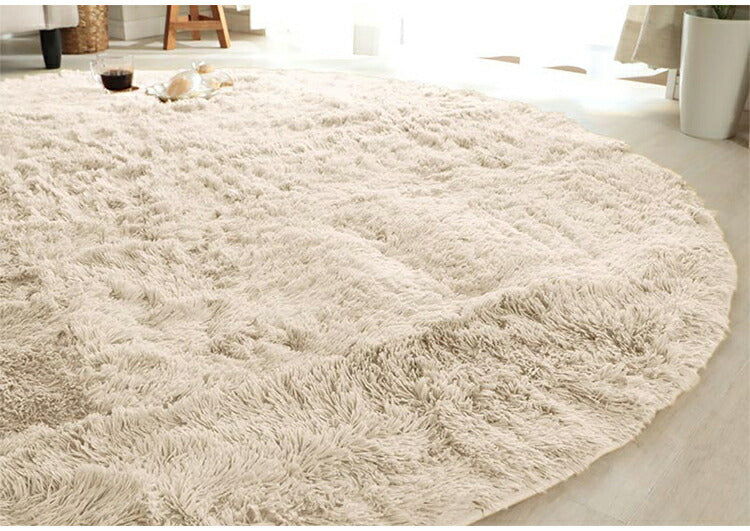 ラグマット シフォン 95cm 円形 ラグ フロアマット 長毛 滑り止め付き おしゃれ かわいい ナチュラル 北欧 韓国 丸形 円型 丸型(代引不可)