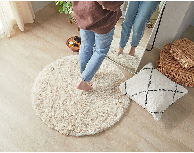 ラグマット シフォン 95cm 円形 ラグ フロアマット 長毛 滑り止め付き おしゃれ かわいい ナチュラル 北欧 韓国 丸形 円型 丸型(代引不可)