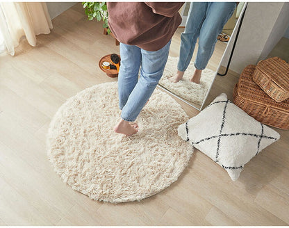 ラグマット シフォン 95cm 円形 ラグ フロアマット 長毛 滑り止め付き おしゃれ かわいい ナチュラル 北欧 韓国 丸形 円型 丸型(代引不可)