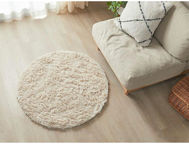 ラグマット シフォン 95cm 円形 ラグ フロアマット 長毛 滑り止め付き おしゃれ かわいい ナチュラル 北欧 韓国 丸形 円型 丸型(代引不可)