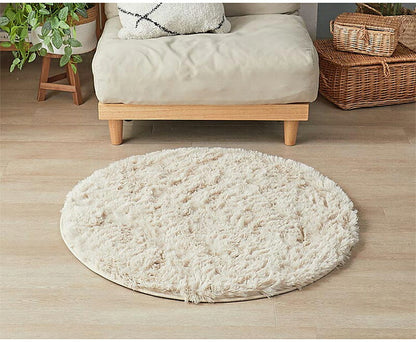 ラグマット シフォン 95cm 円形 ラグ フロアマット 長毛 滑り止め付き おしゃれ かわいい ナチュラル 北欧 韓国 丸形 円型 丸型(代引不可)