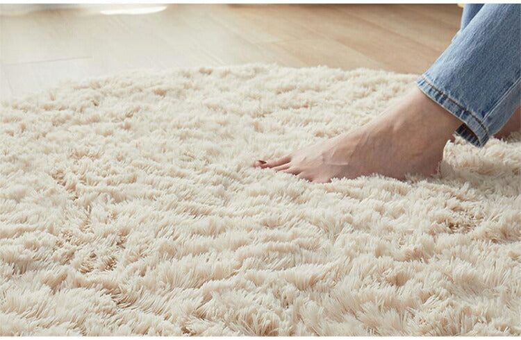 ラグマット シフォン 140cm 円形 ラグ フロアマット 長毛 滑り止め付き おしゃれ かわいい ナチュラル 北欧 韓国 丸形 円型 丸型(代引不可)