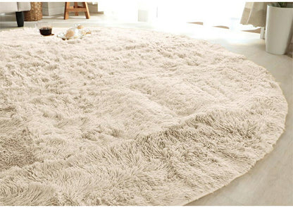 ラグマット シフォン 190cm 円形 ラグ フロアマット 長毛 滑り止め付き おしゃれ かわいい ナチュラル 北欧 韓国 丸形 円型 丸型(代引不可)