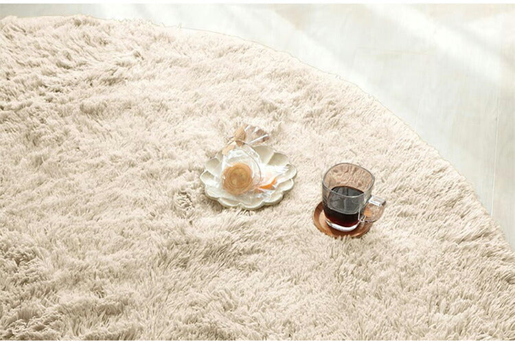 ラグマット シフォン 190cm 円形 ラグ フロアマット 長毛 滑り止め付き おしゃれ かわいい ナチュラル 北欧 韓国 丸形 円型 丸型(代引不可)