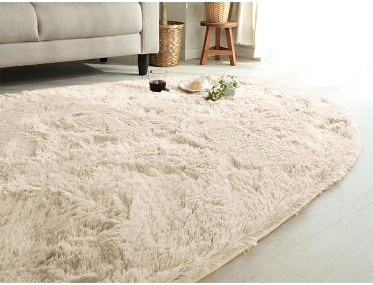 ラグマット シフォン 130×190cm 異形 ラグ フロアマット 長毛 滑り止め付き おしゃれ かわいい ナチュラル 北欧 韓国 丸形 円型 丸型(代引不可)
