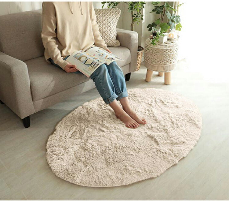 ラグマット シフォン 90×130cm 楕円形 ラグ フロアマット 長毛 滑り止め付き おしゃれ かわいい ナチュラル 北欧 韓国 丸形 円型 丸型(代引不可)