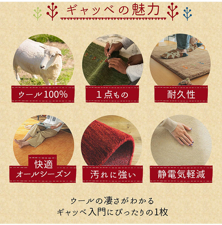 ギャベ ギャッベ キッチンマット 45×120cm インド製 手織りギャッベ ウール100% 防炎ラベル付き おしゃれ ラグ ラグマット カーペット(代引不可)