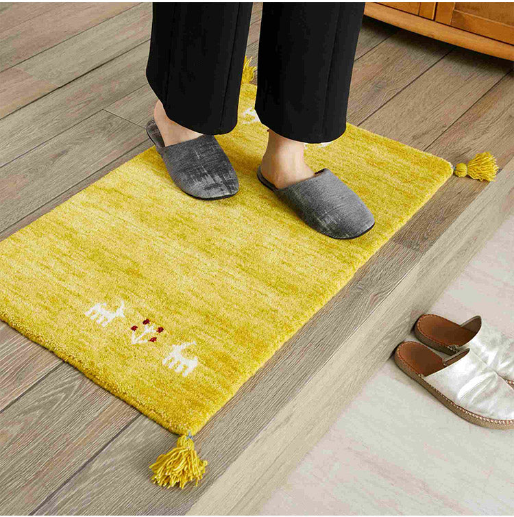 ギャベ ギャッベ 玄関マット パステルカラー 50×80cm インド製 手織りギャッベ ウール100% 防炎ラベル付き 可愛い かわいい おしゃれ ラグ ラグマット カーペット(代引不可)