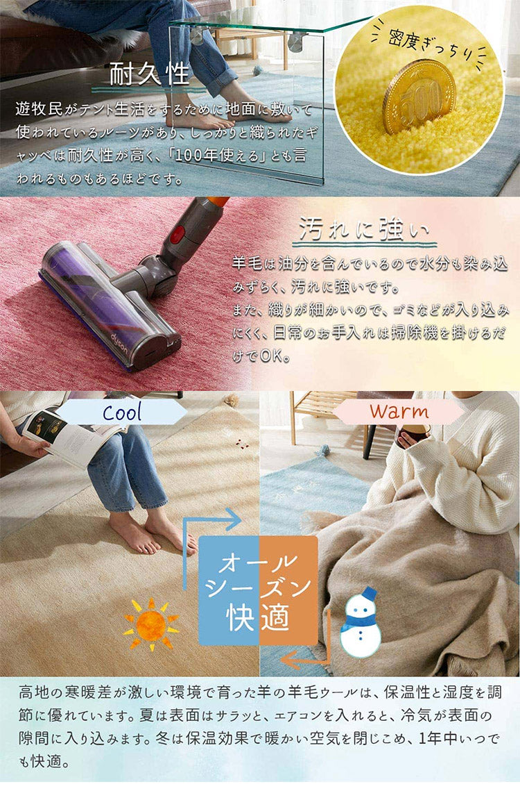 ギャベ ギャッベ 玄関マット パステルカラー 50×80cm インド製 手織りギャッベ ウール100% 防炎ラベル付き 可愛い かわいい おしゃれ ラグ ラグマット カーペット(代引不可)