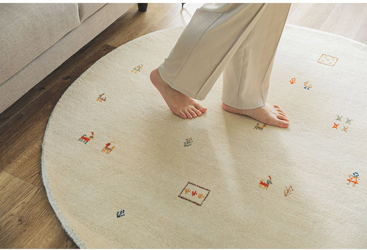 ギャベ ギャッベ ラグマット 140cm 円形 インド製 手織りギャッベ ウール100% 防炎ラベル付き おしゃれ ラグ ラグマット カーペット(代引不可)