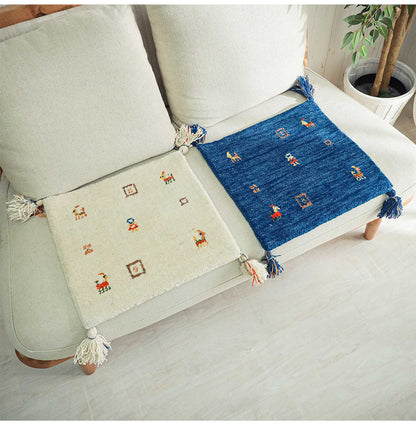 ギャベ ギャッベ チェアマット 40×40cm インド製 手織りギャッベ ウール100% 防炎ラベル付き おしゃれ チェアマット チェアパッド(代引不可)