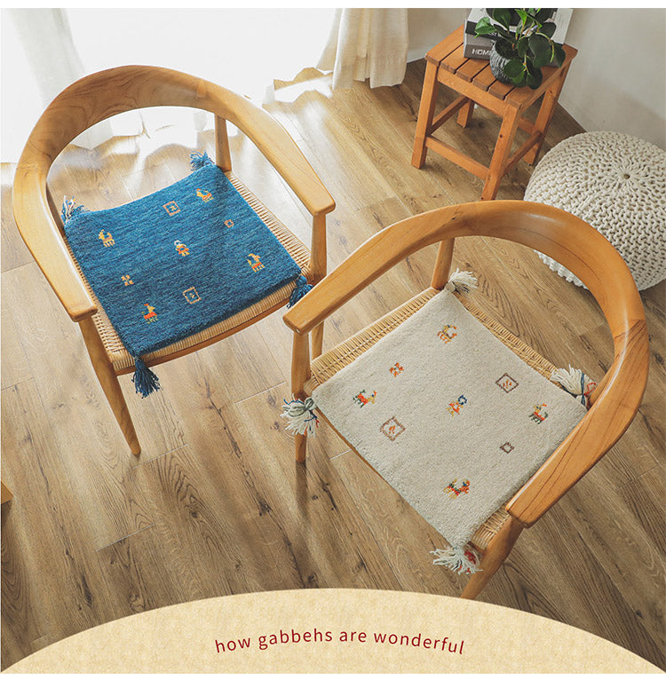 ギャベ ギャッベ チェアマット 40×40cm インド製 手織りギャッベ ウール100% 防炎ラベル付き おしゃれ チェアマット チェアパッド(代引不可)