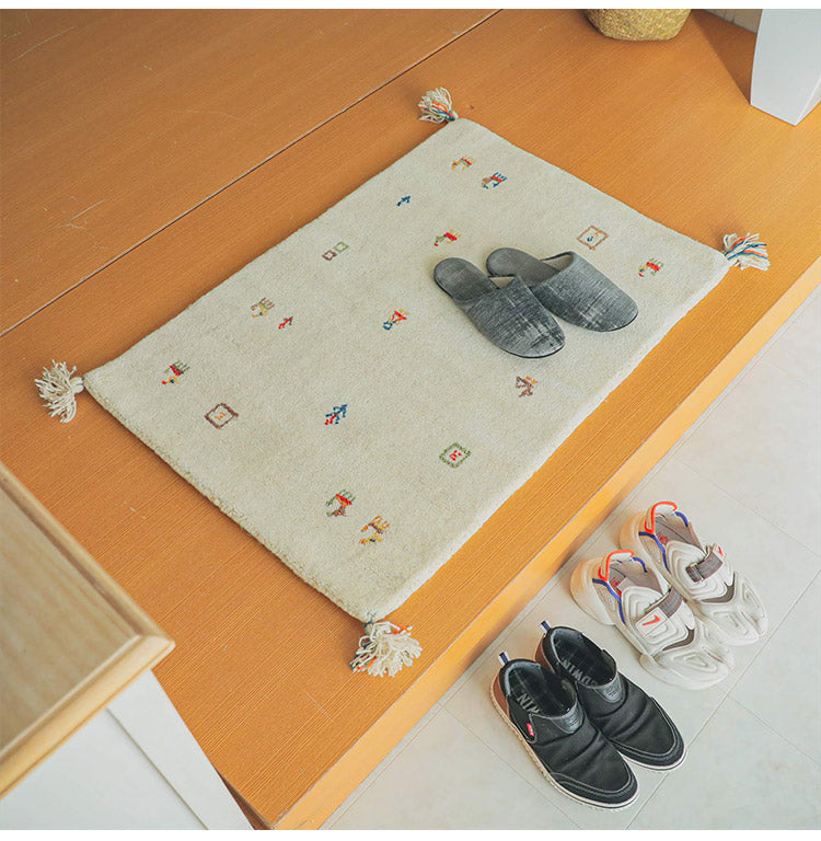 ギャベ ギャッベ 玄関マット 40×60cm インド製 手織りギャッベ ウール100% 防炎ラベル付き おしゃれ ラグ ラグマット カーペット(代引不可)