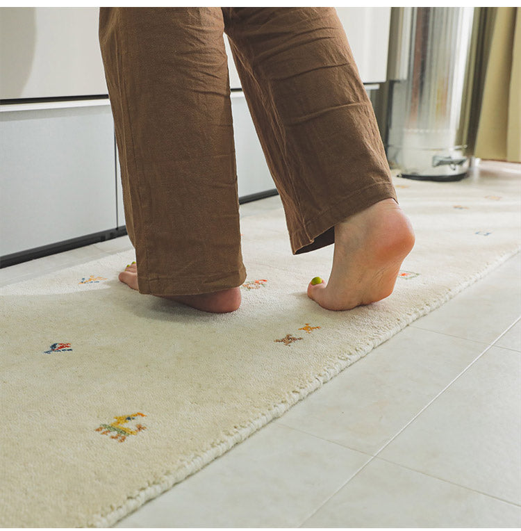 ギャベ ギャッベ キッチンマット 45×120cm インド製 手織りギャッベ ウール100% 防炎ラベル付き おしゃれ ラグ ラグマット カーペット(代引不可)