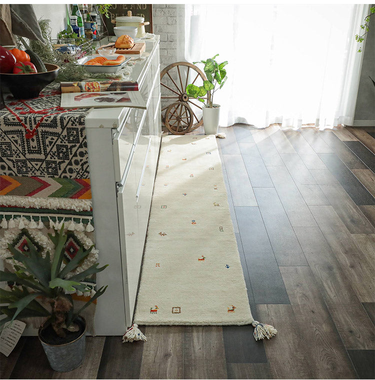 ギャベ ギャッベ キッチンマット 45×180cm インド製 手織りギャッベ ウール100% 防炎ラベル付き おしゃれ ラグ ラグマット カーペット(代引不可)