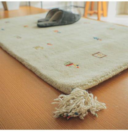 ギャベ ギャッベ 玄関マット 60×90cm インド製 手織りギャッベ ウール100% 防炎ラベル付き おしゃれ ラグ ラグマット カーペット(代引不可)